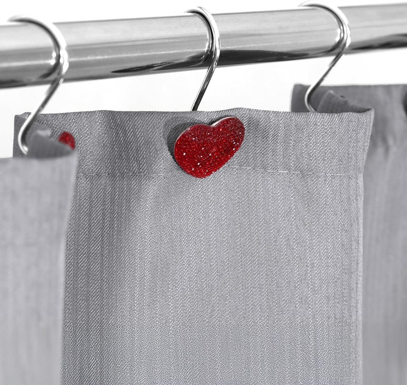 Popkozzi Valentines Day Shower Curtain Hooks: Red Heart Shower Curtain Hooks - Luxury Sparkly Crystal Rhinestone Decorative Stainless Steel Shower Rings Hangers for Christmas Holiday Women Girls Bathroom Décor - Image 4